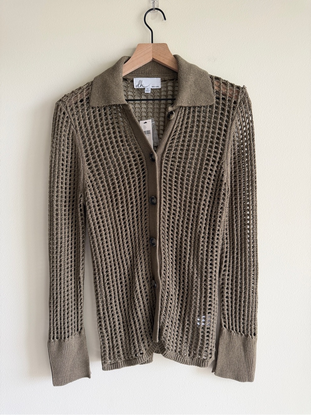 Anthropologie DH New York Open-Stitch Cardigan Sweater Olive Mesh Knit NWT Small - Picture 5 of 11